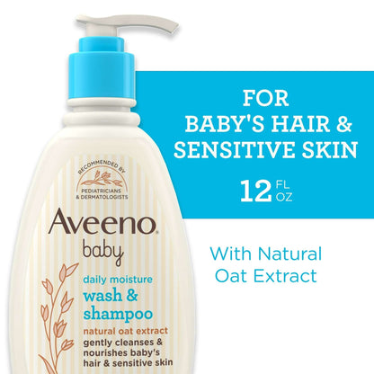 Aveeno Baby Daily Moisture Bath Body Wash & Shampoo, Oat Extract, 12 fl oz