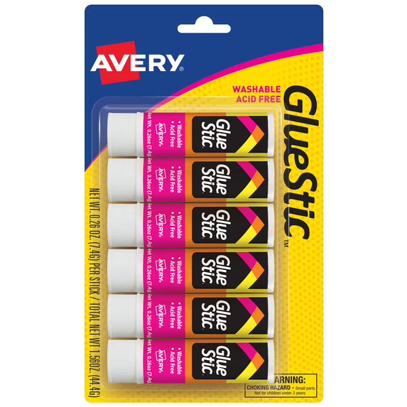 Avery Glue Stic White, 0.26 oz., Permanent, 6/PK