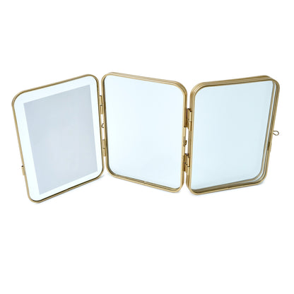 Beautiful 3 Piece Gold Metal Folding Picture Frame by Drew Barrymore - Fits 5x7 and 4x6 Photos - Multi Picture Frame for Collage Display - Gold Photo Frame Set for Family, Graduation, Mother’