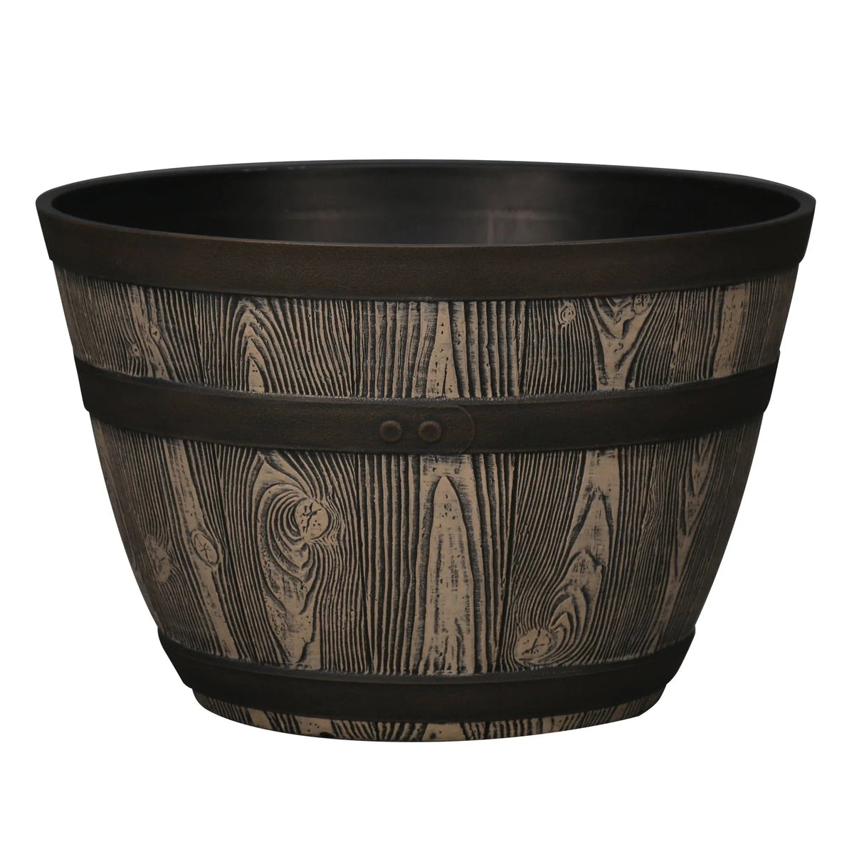 Better Homes & Gardens Whiskey Barrel Brown Resin Planter