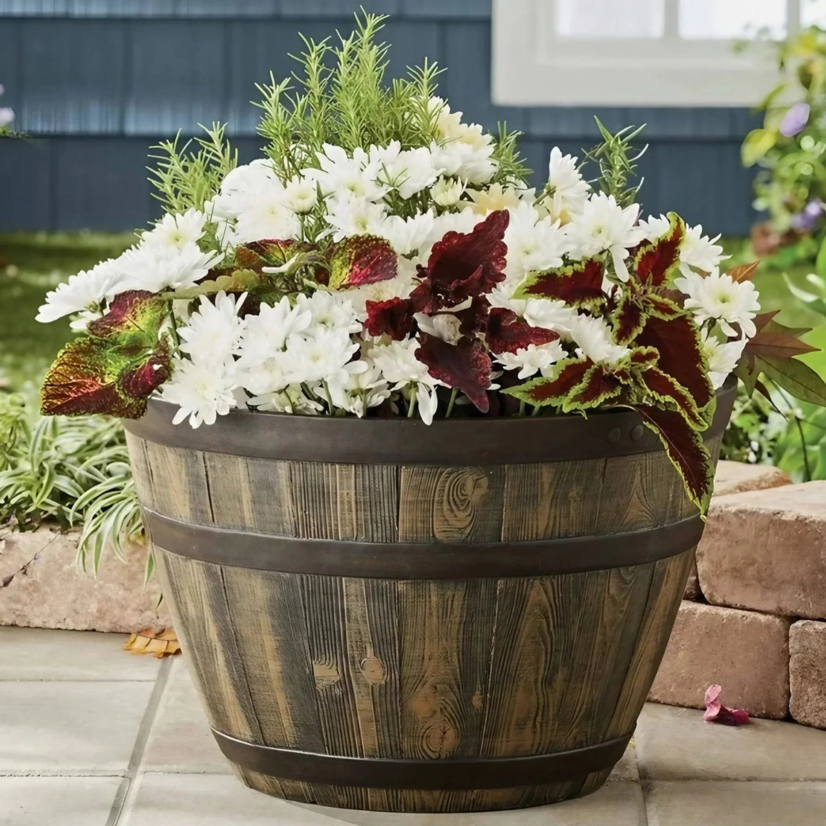 Better Homes & Gardens Whiskey Barrel Brown Resin Planter
