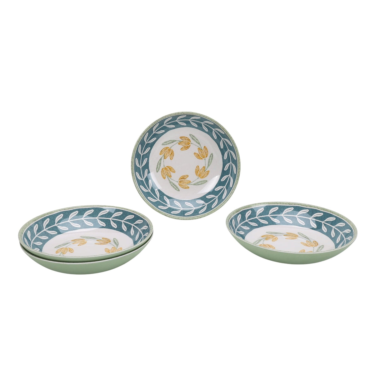 Better Homes & Gardens Floral Green Dinner Bowl Set, 4-Pack