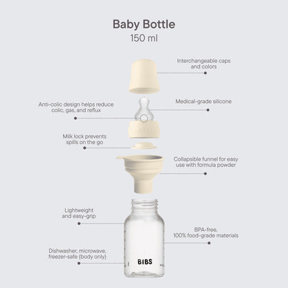 BIBS Baby Bottles with Medium Flow Silicone Nipple, Ivory, 9 oz, 2 pack