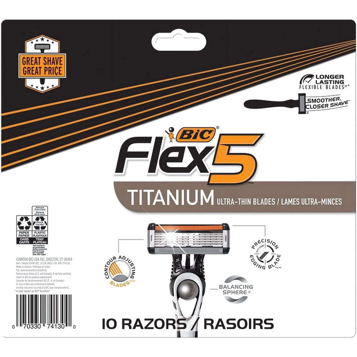 BIC Flex 5 Men's 5-Blade Disposable Manual Razors, 4 Count, Father's Day Gift Idea