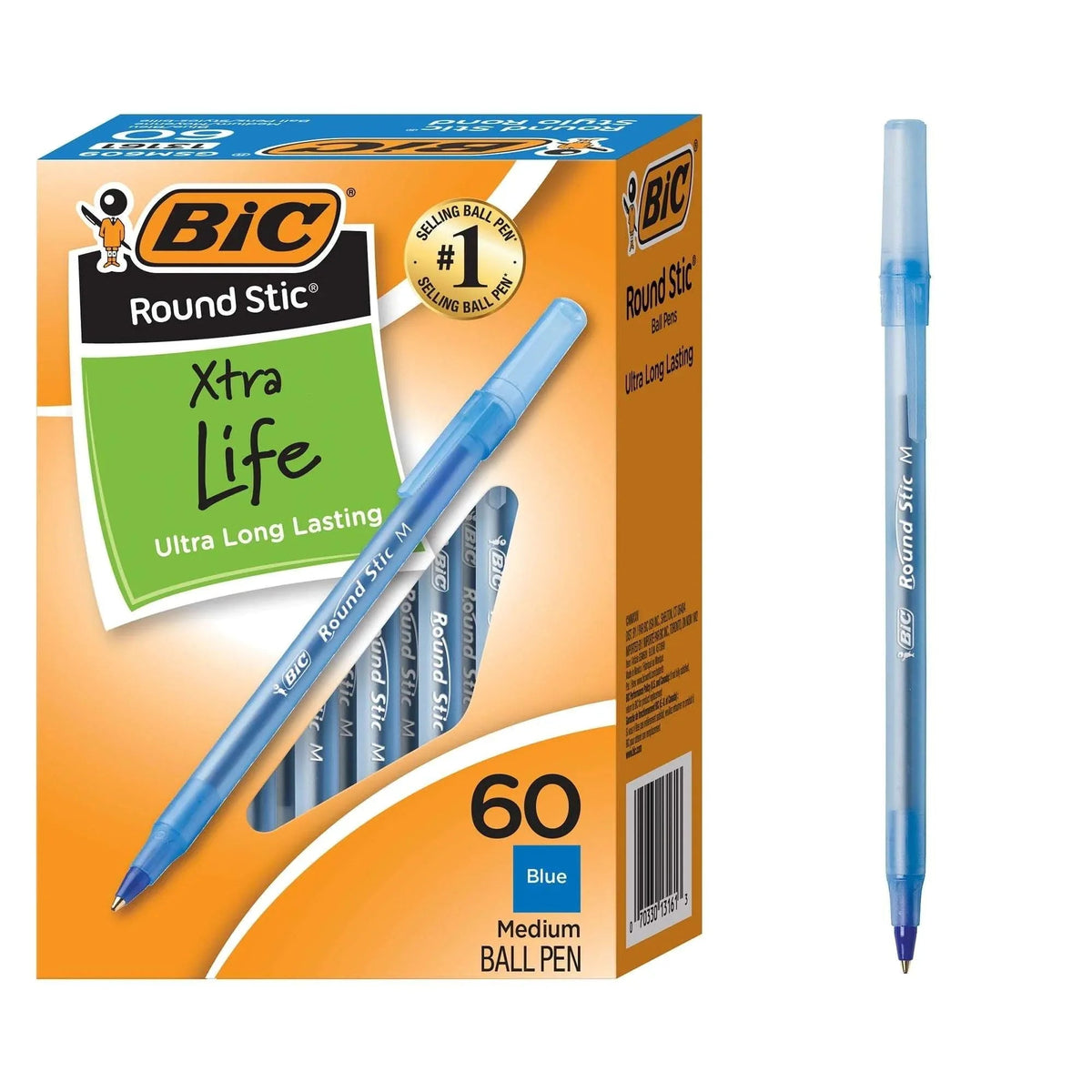 BIC Round Stic Xtra Life Ballpoint Pen, Medium Point 1.0 mm,  60 Pack