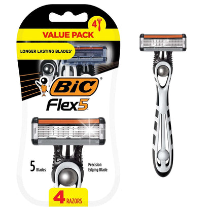BIC Flex 5 Men's 5-Blade Disposable Manual Razors, 4 Count, Father's Day Gift Idea