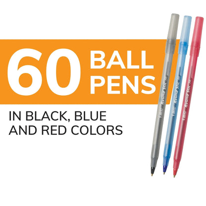 BIC Round Stic Xtra Life Ballpoint Pen, Medium Point 1.0 mm,  60 Pack