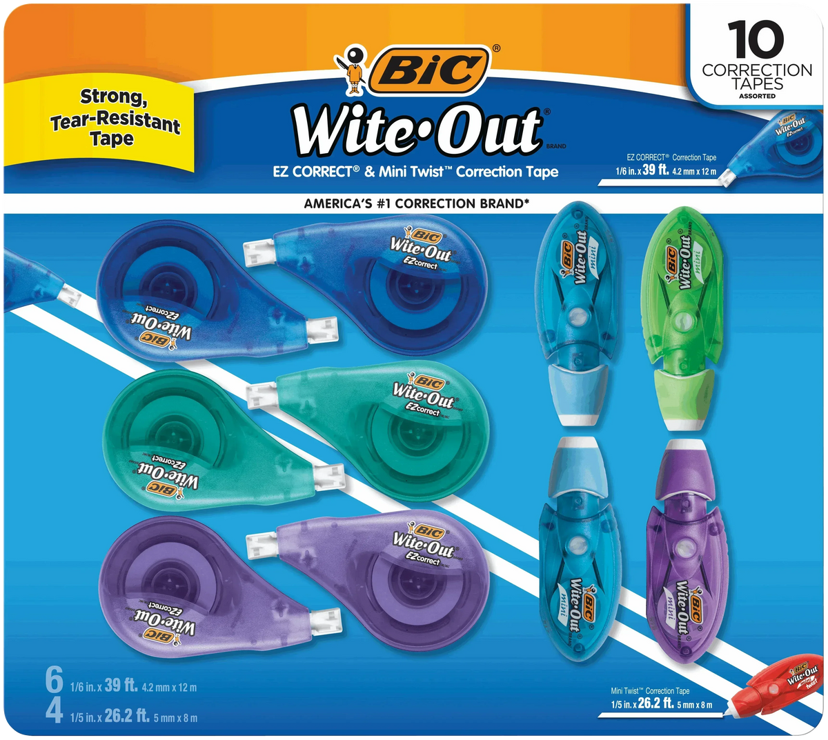 BIC Wite-Out Correction Tape, Variety Pack, 10-count