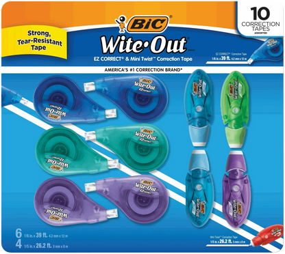 BIC Wite-Out Correction Tape, Variety Pack, 10-count