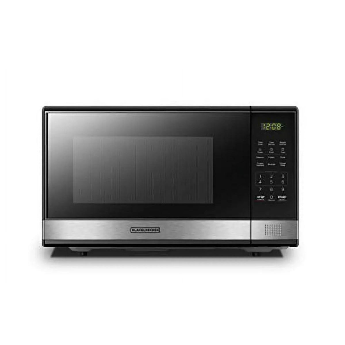 BLACK+DECKER EM031MB11 Digital Microwave Oven with Turntable Push-Button Door, Child Safety Lock, 1000W, 1.1cu.ft, Black & Stainless Steel, 1.1 Cu.ft