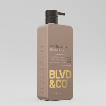 (3 PACK ) BLVD & CO Men's Daily Essential Shampoo with Argan Oil and Vitamin B3 - Sulfate-Free, Paraben-Free