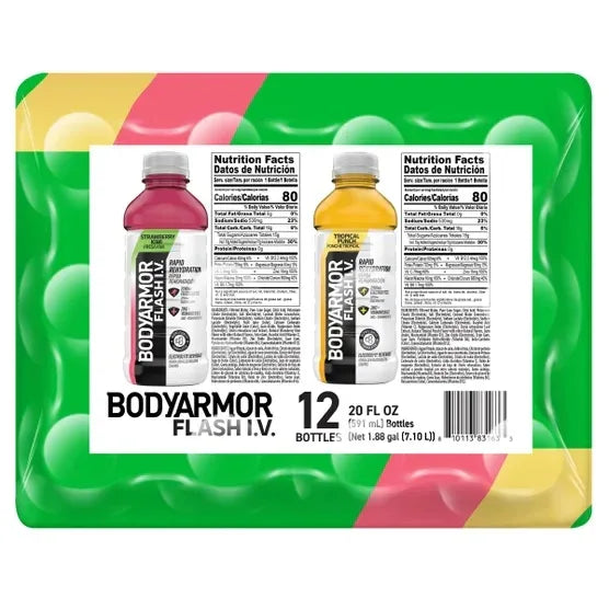 BODYARMOR Flash I.V. Electrolyte Beverage, Variety Pack, 20 fl oz, 12-count