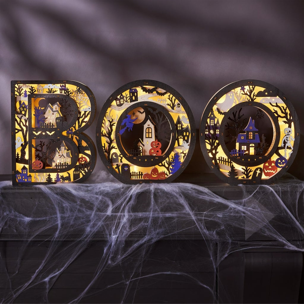 BOO Wooden Light Up Letters, Set of 3