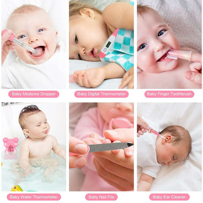 BUSATIA Baby Grooming Kit,13 in 1 Infant Safety Care Set with Hair Brush Comb Nail Clipper Nasal Aspirator,Baby Essentials Kit for Newborn Girls Boys-Pink Baby Grooming Kit