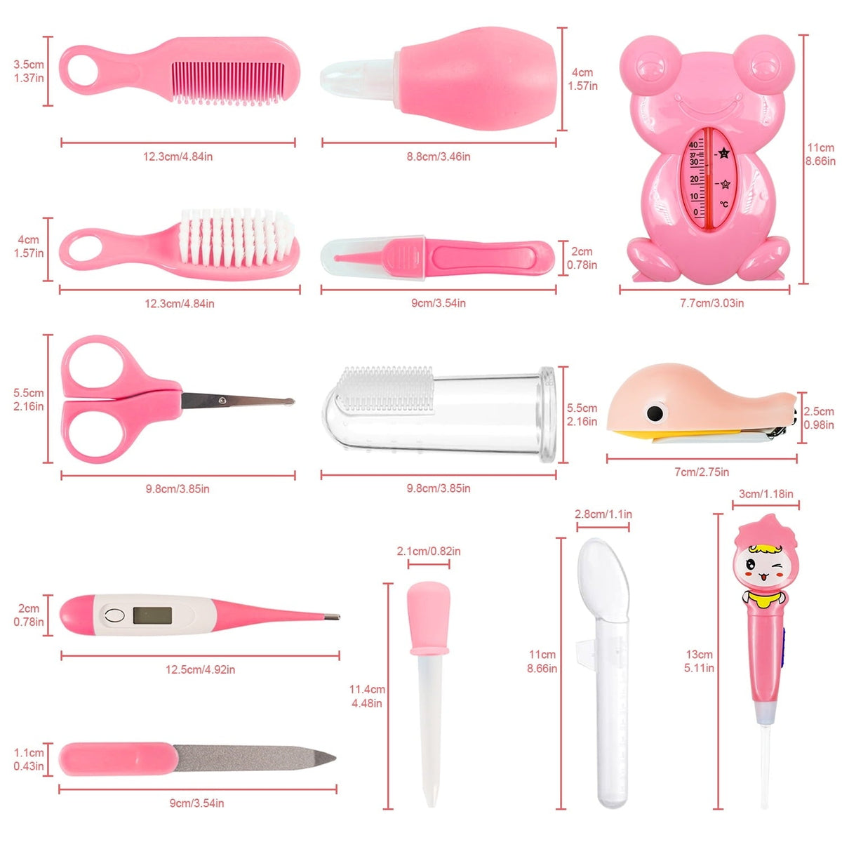 BUSATIA Baby Grooming Kit,13 in 1 Infant Safety Care Set with Hair Brush Comb Nail Clipper Nasal Aspirator,Baby Essentials Kit for Newborn Girls Boys-Pink Baby Grooming Kit