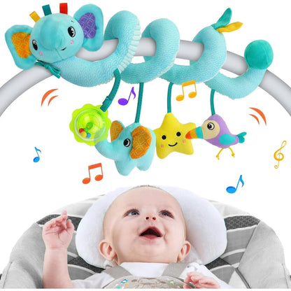 BUTOMKY Spiral Car Seat & Stroller Activity Toys for Babies 0-6 Months - Hanging Infant Toys with Rattles, Teether for Newborn Boys Girls