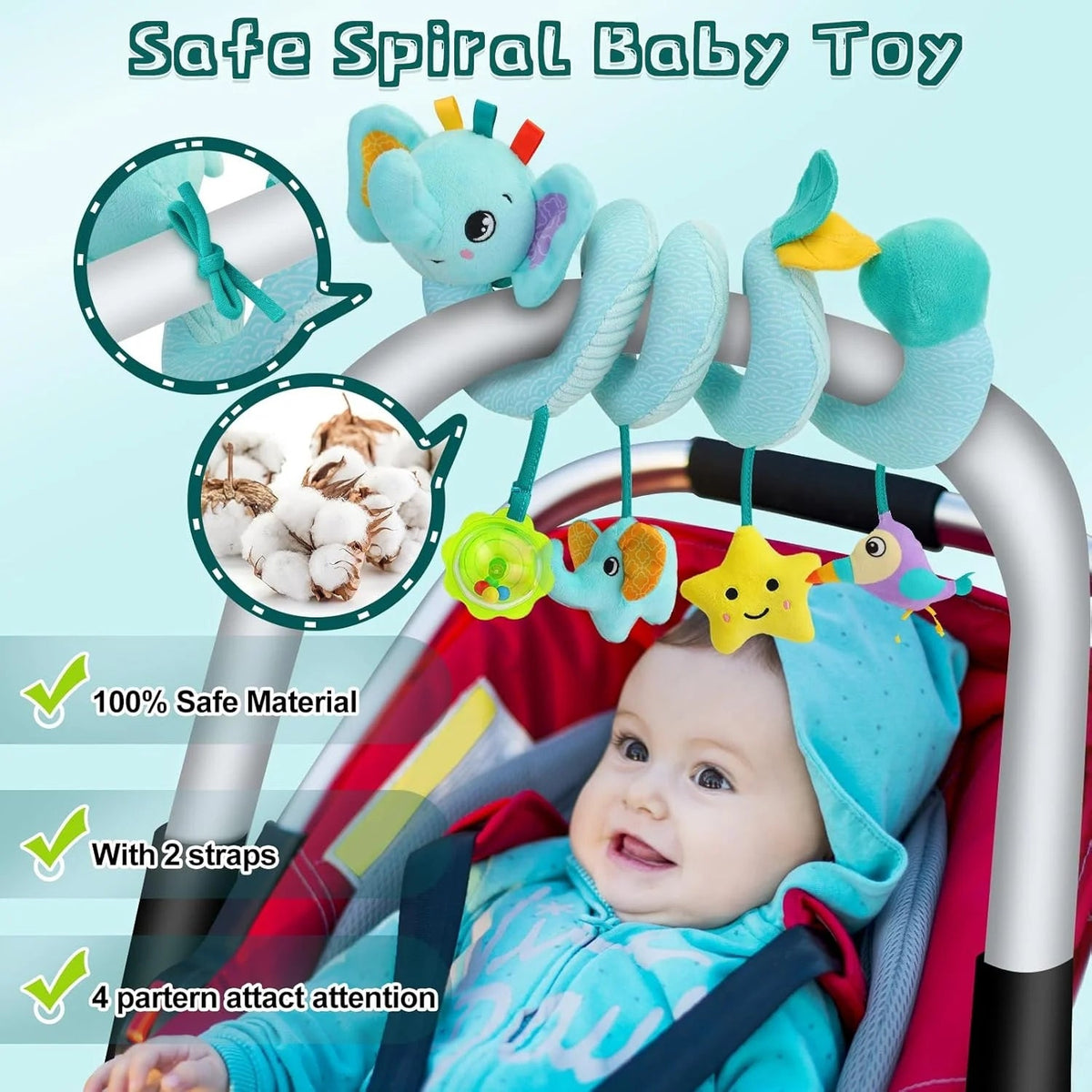 BUTOMKY Spiral Car Seat & Stroller Activity Toys for Babies 0-6 Months - Hanging Infant Toys with Rattles, Teether for Newborn Boys Girls