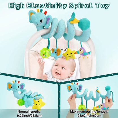 BUTOMKY Spiral Car Seat & Stroller Activity Toys for Babies 0-6 Months - Hanging Infant Toys with Rattles, Teether for Newborn Boys Girls