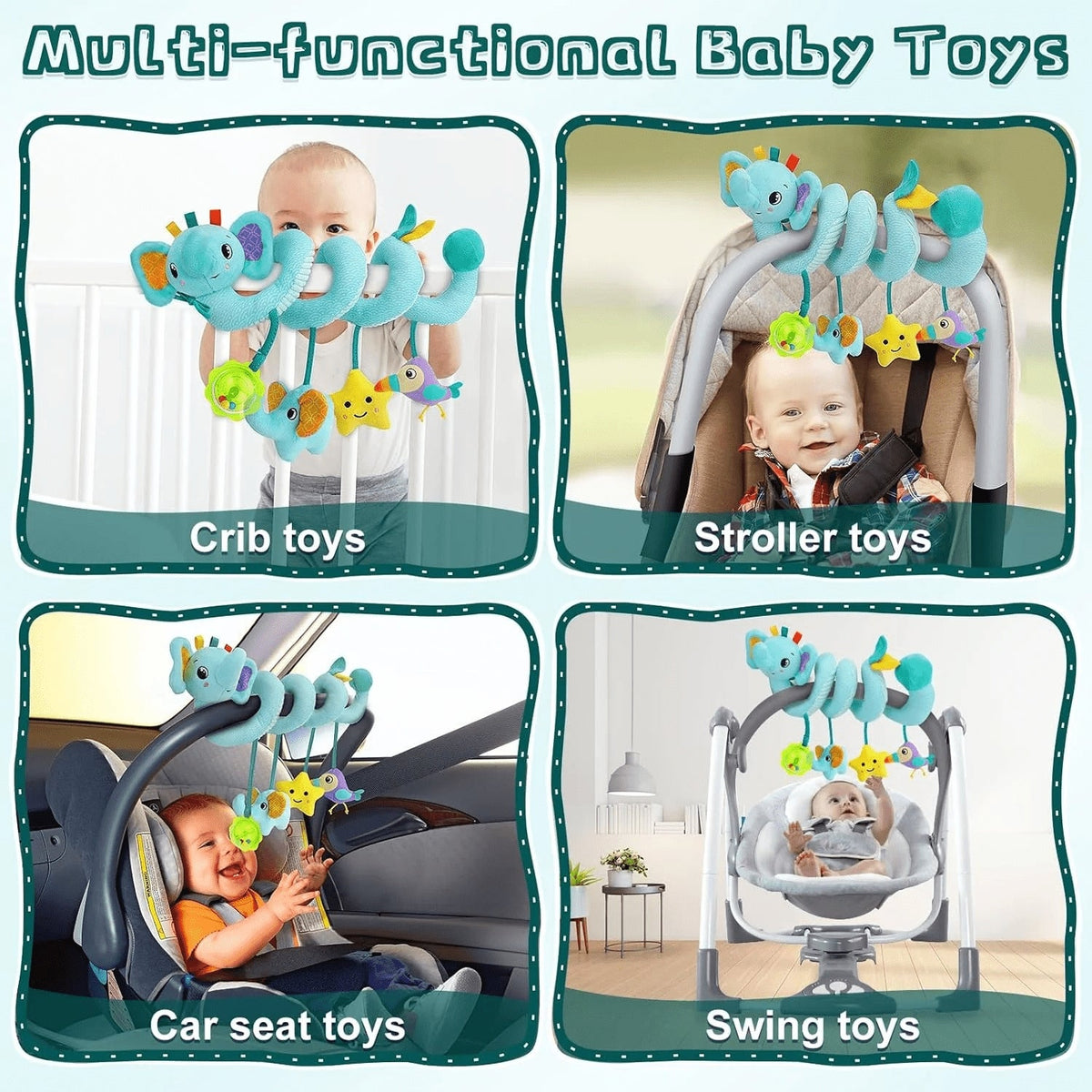BUTOMKY Spiral Car Seat & Stroller Activity Toys for Babies 0-6 Months - Hanging Infant Toys with Rattles, Teether for Newborn Boys Girls