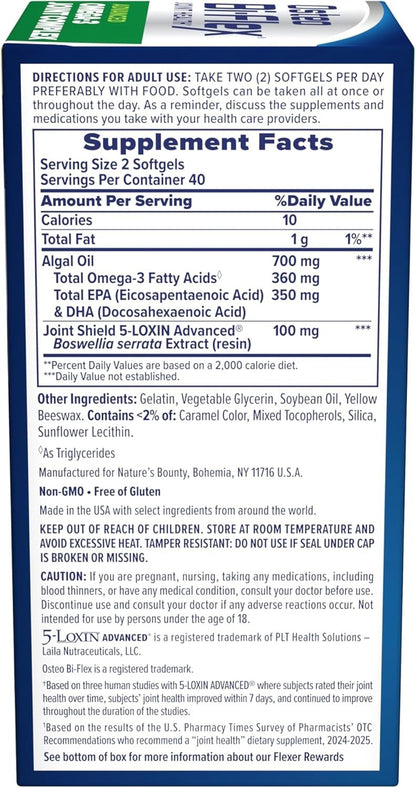 Osteo Bi-Flex Advanced Omega-3 Joint Complex Algae Oil Plant-Based Supplement, Improve Joint Function, Strength, Flexibility, Mobility 80 Softgels