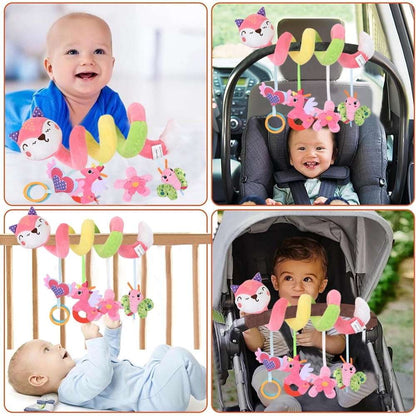 Baby Car Seat Toys, Stroller Toys, Car Seat Toys for Infants 0-6 Months, with Musical Owl Rattle Sheep Beep Ladybug Squeaker