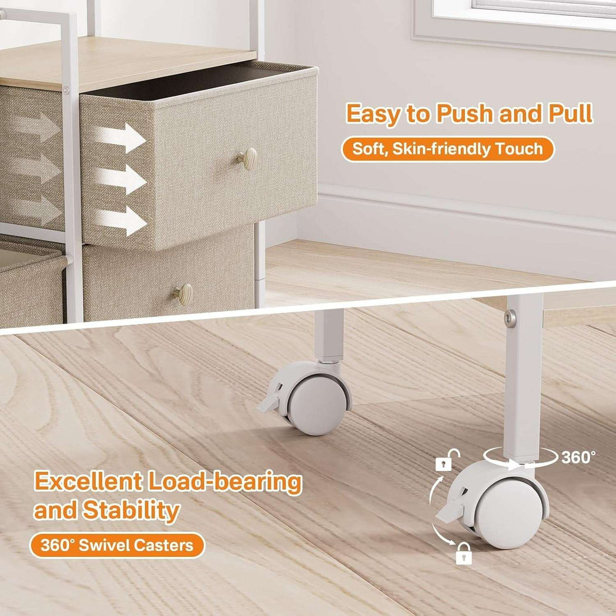 Baby Diaper Organizer and Storage Cart - 3 Tiers with Dividers and Drawers for Nursery, Bedroom, Changing Table and Crib