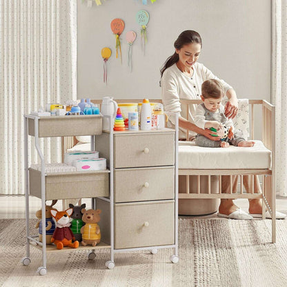 Baby Diaper Organizer and Storage Cart - 3 Tiers with Dividers and Drawers for Nursery, Bedroom, Changing Table and Crib