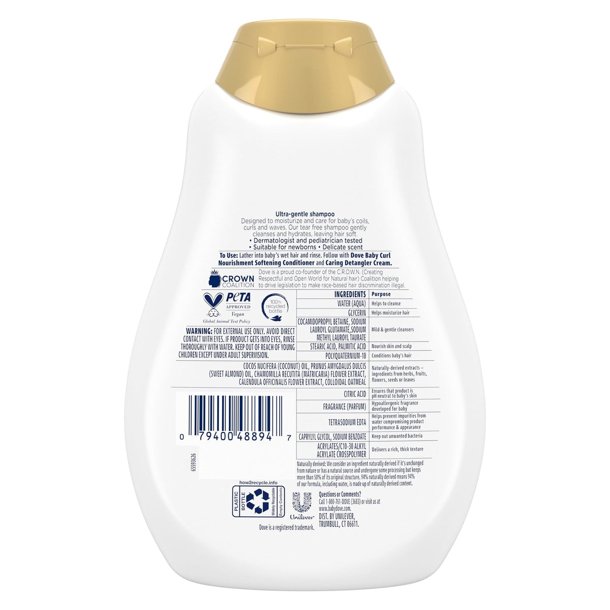 Baby Dove Textured Hair Care Baby Shampoo for Baby's Curly Hair Curl Nourishment Tear-Free and Hydrating ,13 Fl oz
