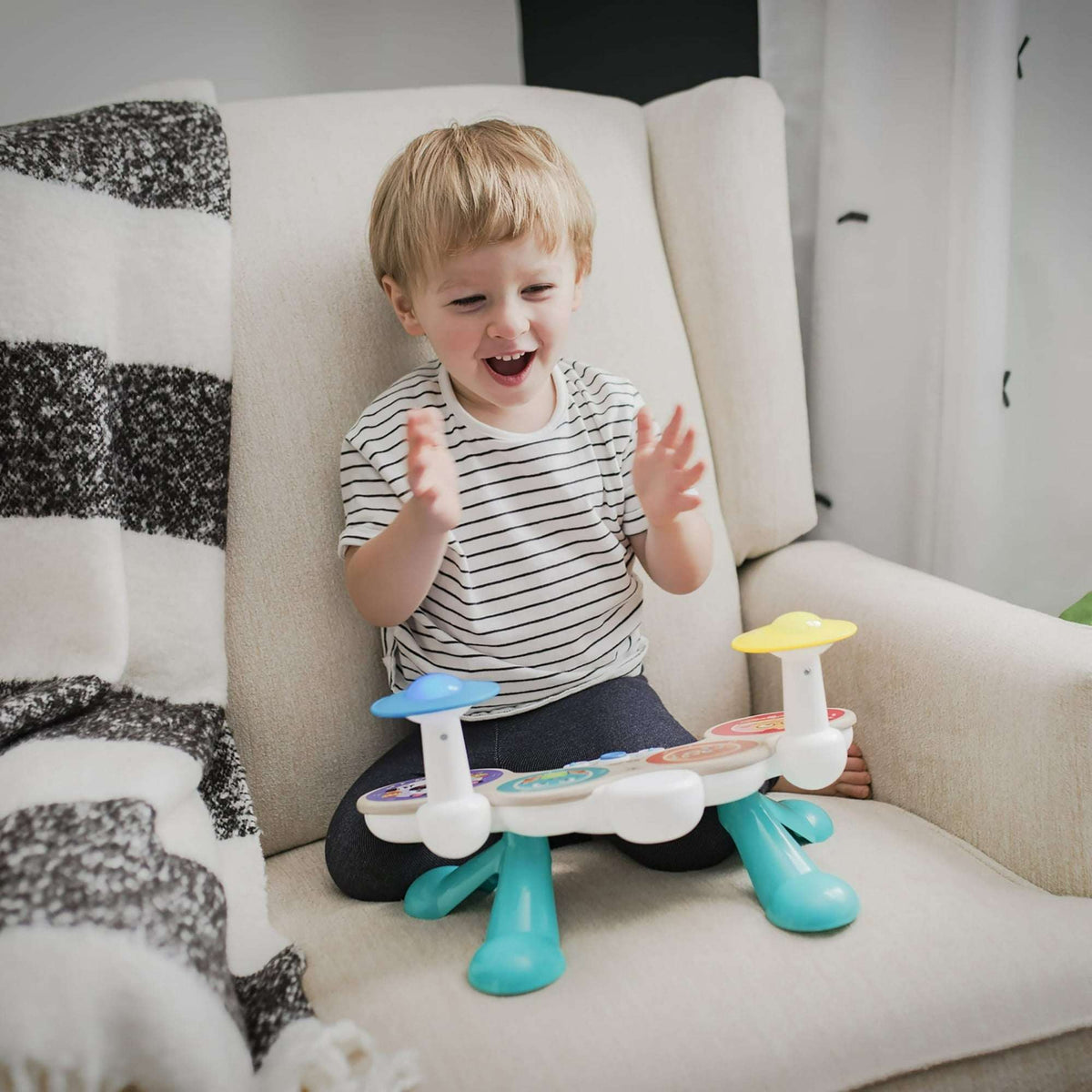 Baby Einstein Together in Tune Drums Wireless Wooden Musical Toddler Toy, Magic Touch, Unisex, Age 12 months+