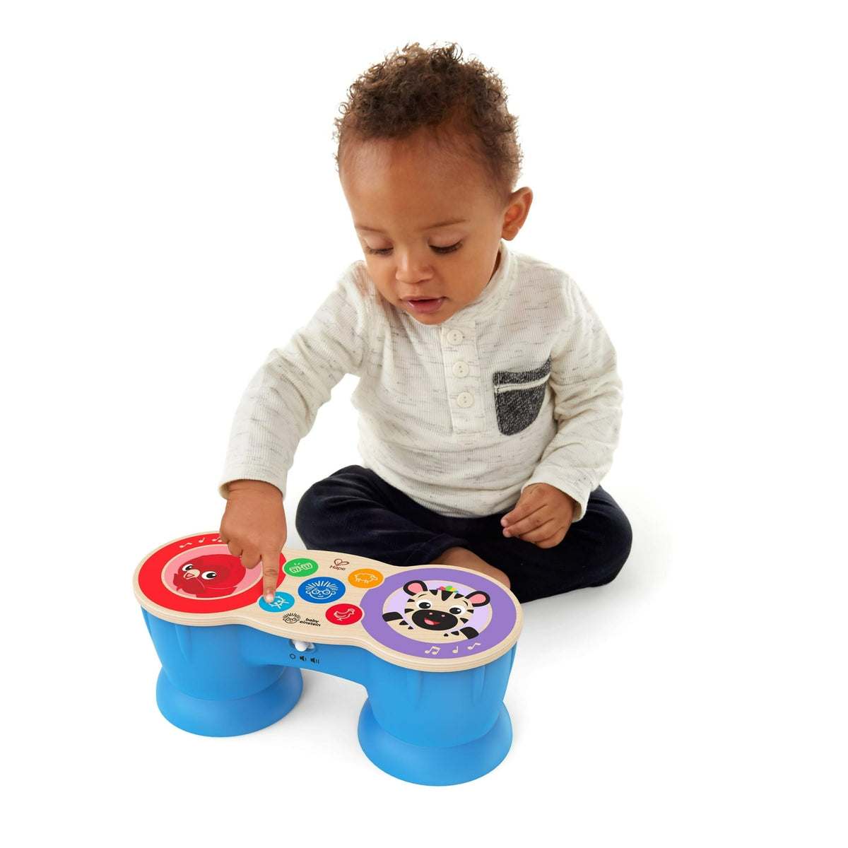 Baby Einstein & Hape Upbeat Tunes Magic Touch Wooden Drums Infant and Toddler Musical Toy, Unisex