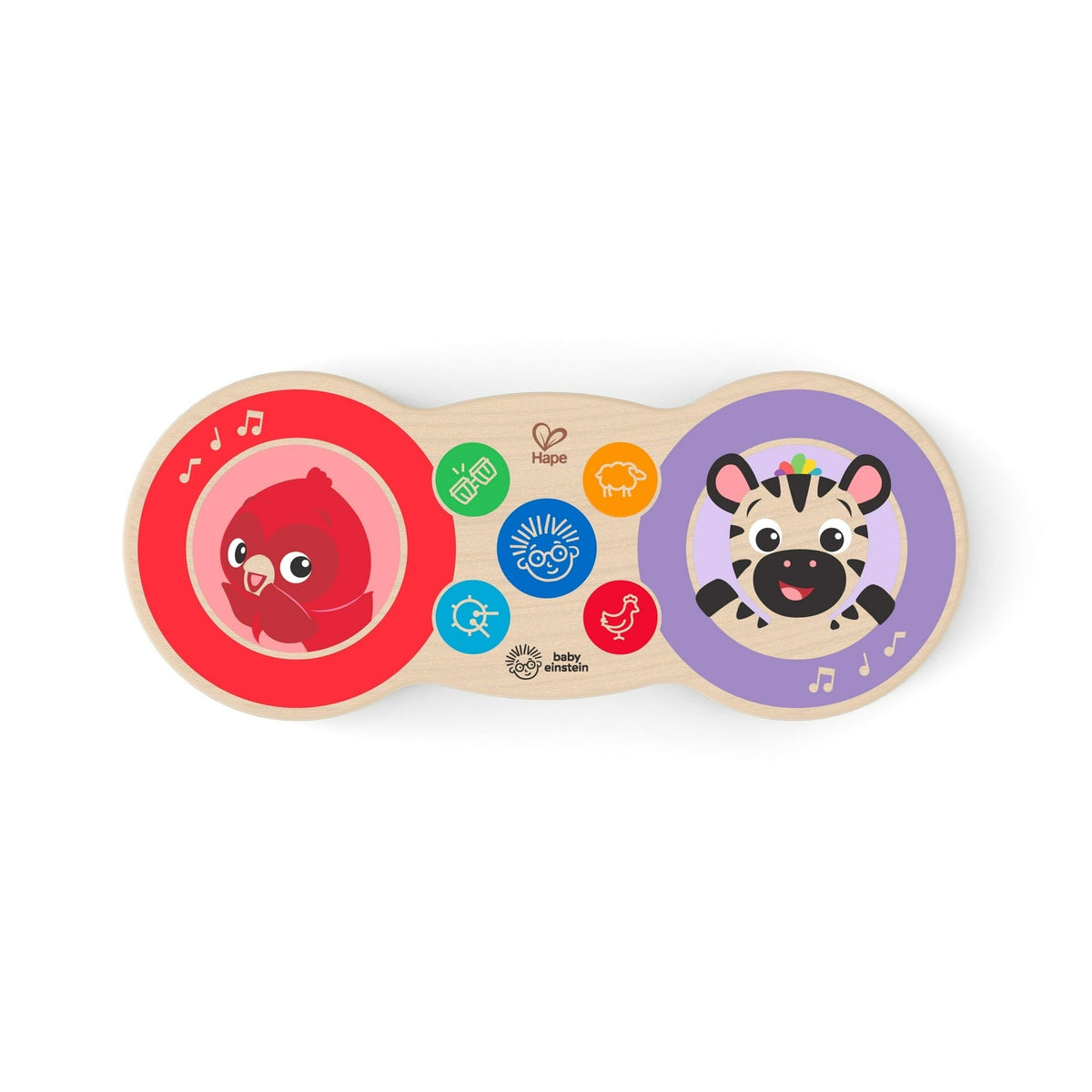 Baby Einstein & Hape Upbeat Tunes Magic Touch Wooden Drums Infant and Toddler Musical Toy, Unisex