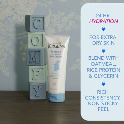 Baby Jergens Soothing Sensitive Skin Cream, Newborn Dry Skin, Fragrance-Free, 8 fl oz