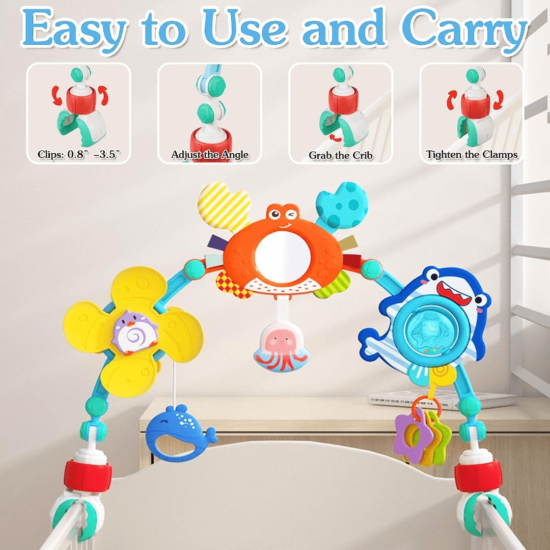 Baby Stroller Car Seat Toys: Adjustable Stroller Arch Carseat Toys for Infants 0-6-12 Months - Montessori Sensory Travel Crib Bouncer Bassinet Activity Toys for Toddler Boy Girl 0 3 6 9 12 24 Months
