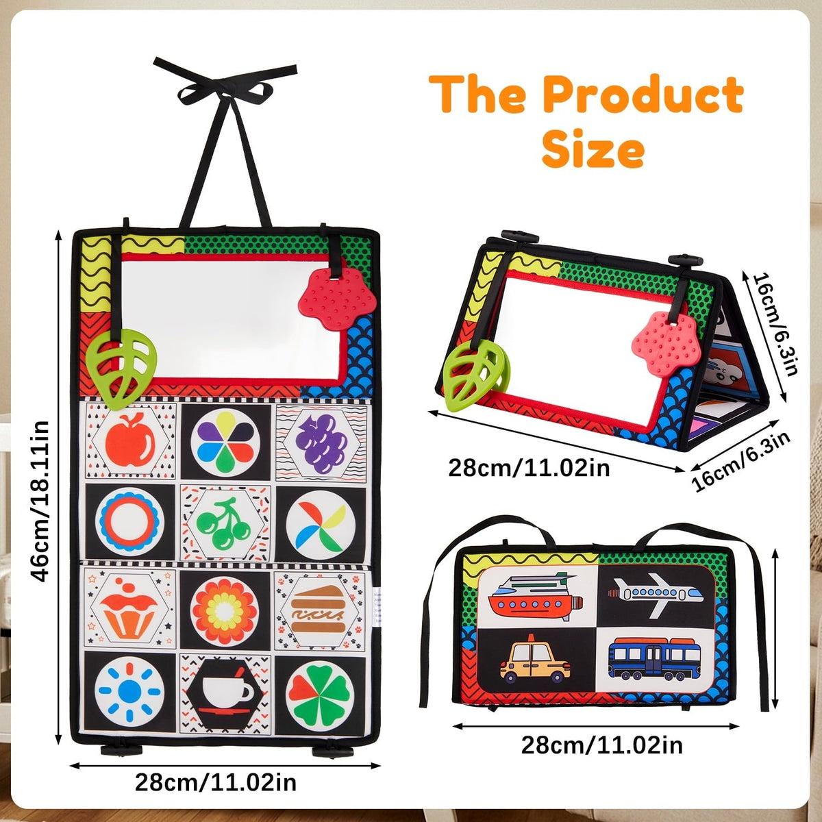 Baby Tummy Time Mirror Toys, Infant Toys Newborn Toys 0-6 Months, Black and White High Contrast Toys with Teethers for Babies 0 3 6 9 Months