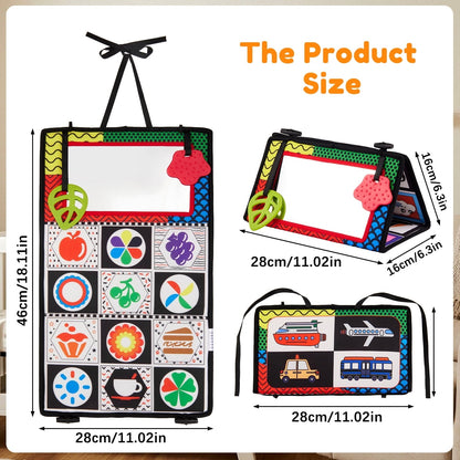 Baby Tummy Time Mirror Toys, Infant Toys Newborn Toys 0-6 Months, Black and White High Contrast Toys with Teethers for Babies 0 3 6 9 Months