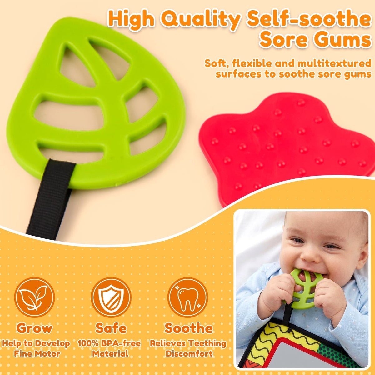 Baby Tummy Time Mirror Toys, Infant Toys Newborn Toys 0-6 Months, Black and White High Contrast Toys with Teethers for Babies 0 3 6 9 Months