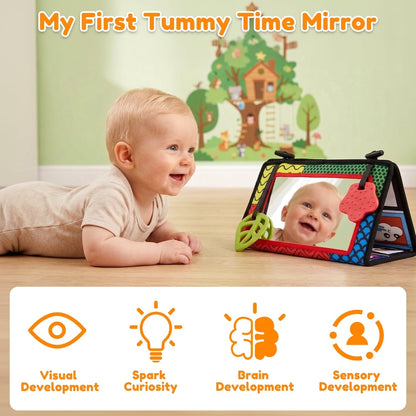Baby Tummy Time Mirror Toys, Infant Toys Newborn Toys 0-6 Months, Black and White High Contrast Toys with Teethers for Babies 0 3 6 9 Months