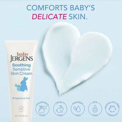 Baby Jergens Soothing Sensitive Skin Cream, Newborn Dry Skin, Fragrance-Free, 8 fl oz