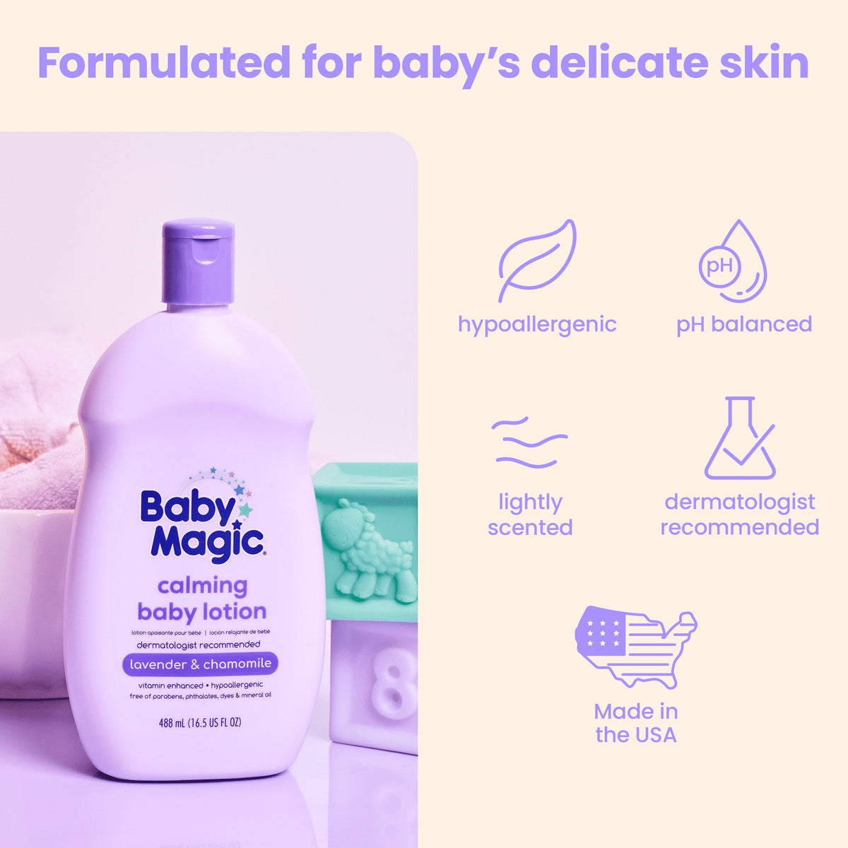 Baby Magic Calming Baby Lotion, 16.5oz, Lavender & Chamomile, Free of Parabens, Phthalates, Sulfates and Dye