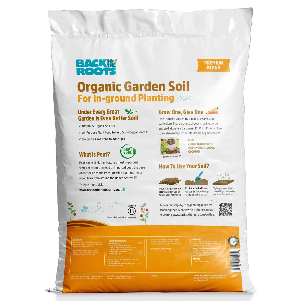 Back to the Roots Organic Premium Blend Garden Soil, 1 Cubic Foot Bag