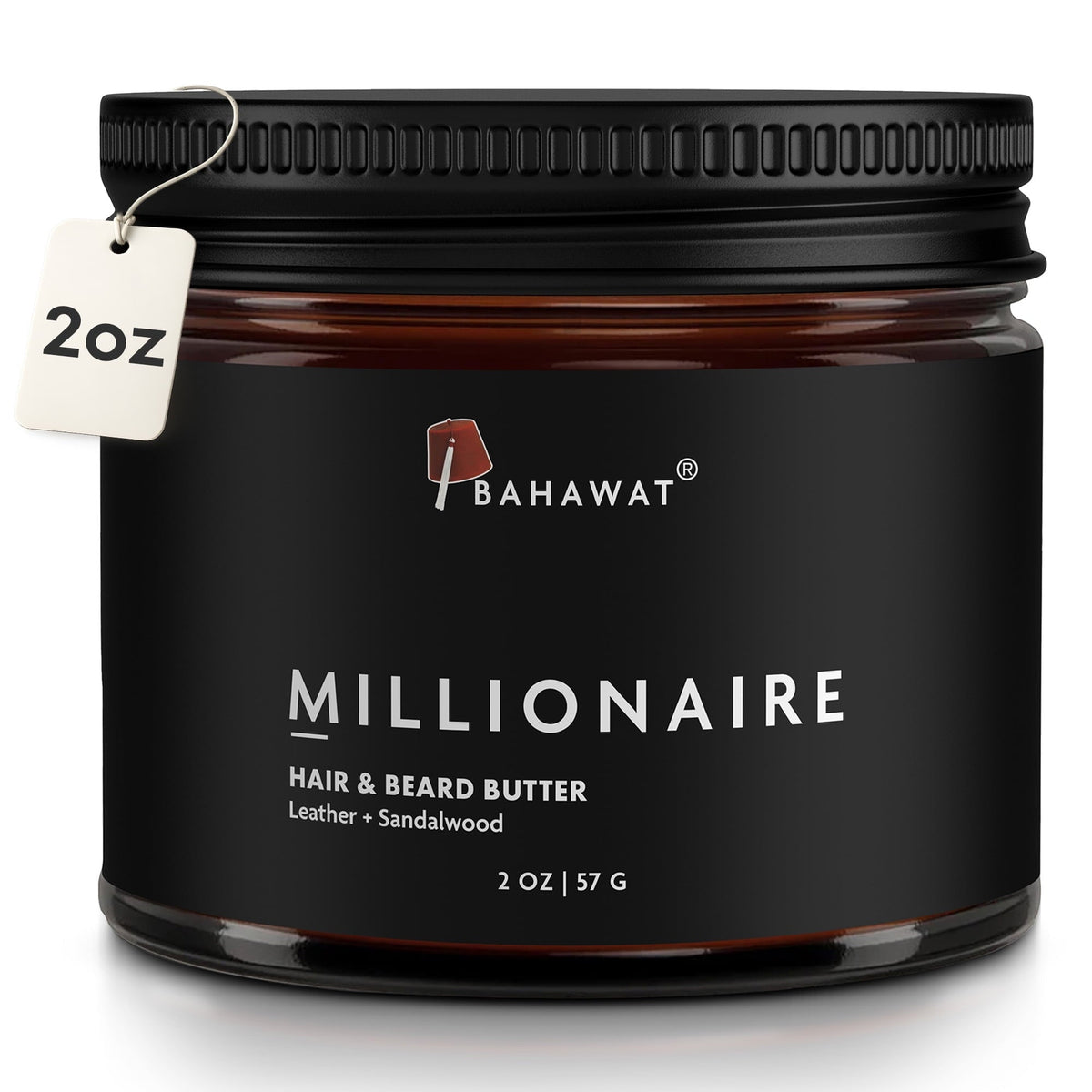 Bahawat Hair & Beard Butter, Natural & Organic Leave-in Conditioner - Leather & Sandalwood 2 oz