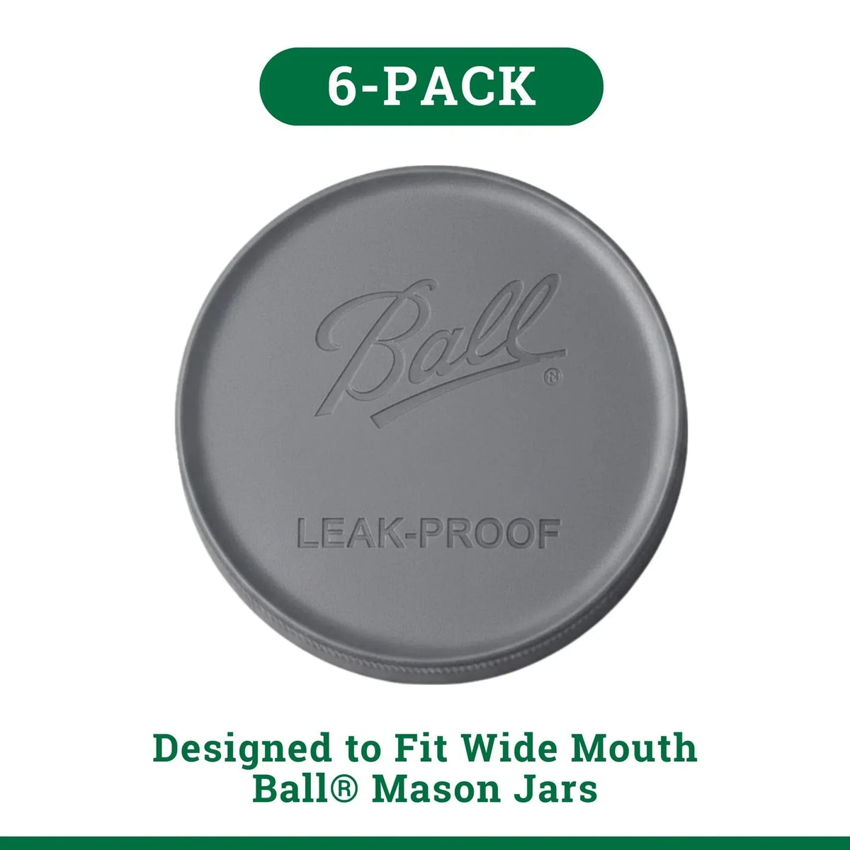 Ball 6-Pack Leakproof Plastic Mason Jar Lids - Wide Mouth, One-Piece Reusable Wide Mouth Canning Jar Lids for Meal Prep and Freezer Storage, Fits Ball Wide Mouth Mason Jars