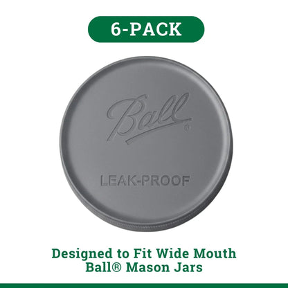 Ball 6-Pack Leakproof Plastic Mason Jar Lids - Wide Mouth, One-Piece Reusable Wide Mouth Canning Jar Lids for Meal Prep and Freezer Storage, Fits Ball Wide Mouth Mason Jars