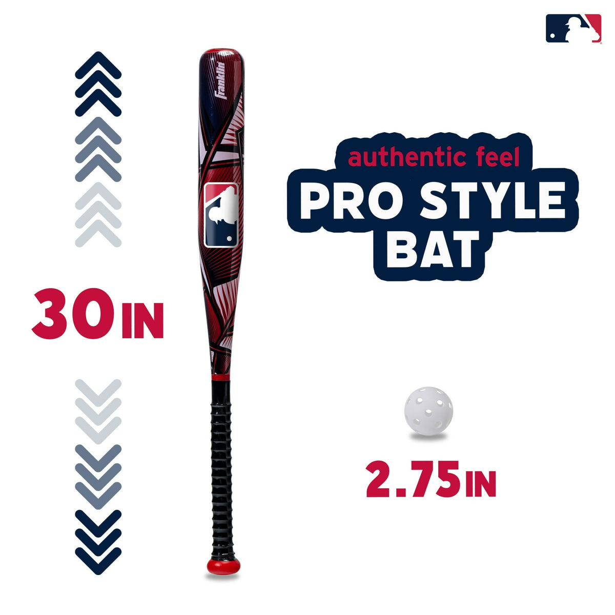 Franklin Sports Kids MLB Slammin' Baseball Bat & Ball Set - Youth Plastic Baseball Bat + Ball - Fun Backyard Toy for Boys + Girls - 30" Pro Style - For Kids Ages 3+ - Red