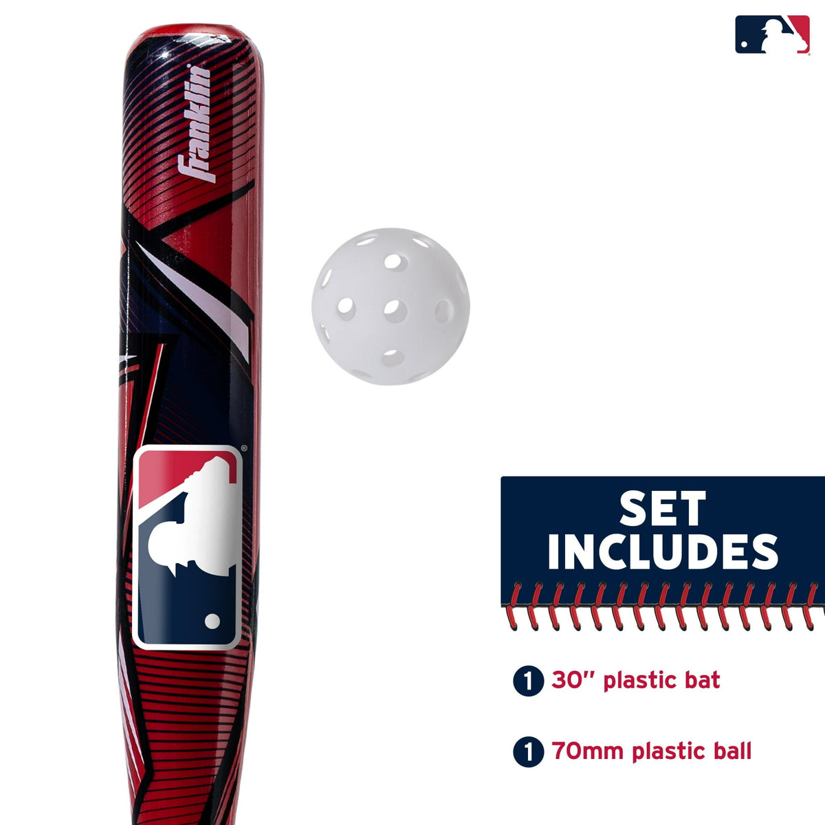 Franklin Sports Kids MLB Slammin' Baseball Bat & Ball Set - Youth Plastic Baseball Bat + Ball - Fun Backyard Toy for Boys + Girls - 30" Pro Style - For Kids Ages 3+ - Red