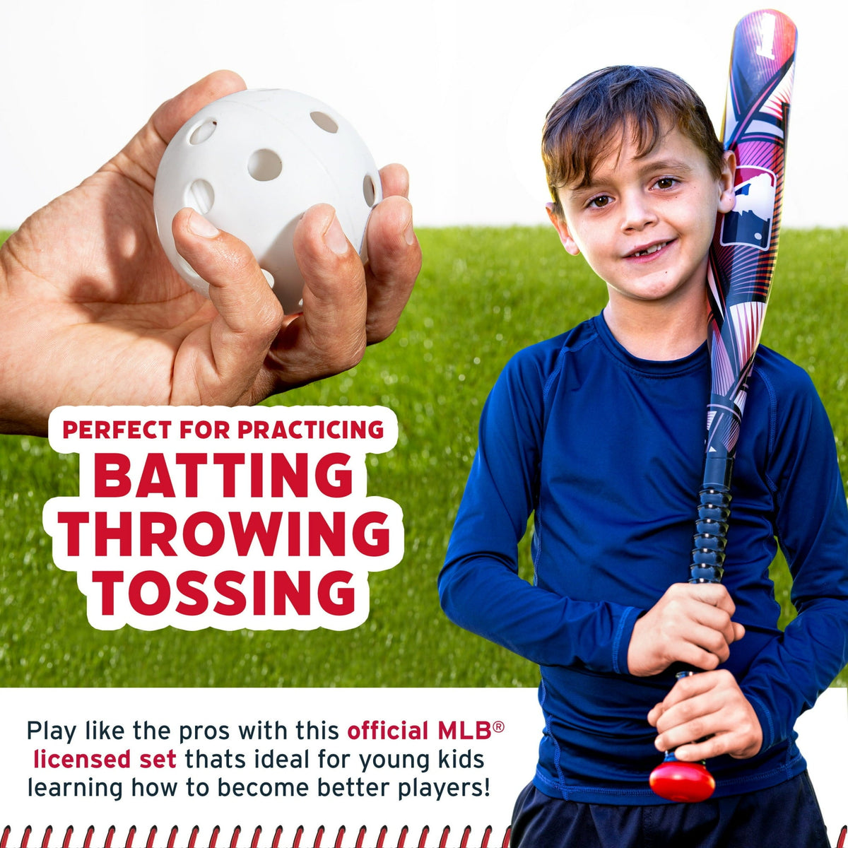 Franklin Sports Kids MLB Slammin' Baseball Bat & Ball Set - Youth Plastic Baseball Bat + Ball - Fun Backyard Toy for Boys + Girls - 30" Pro Style - For Kids Ages 3+ - Red