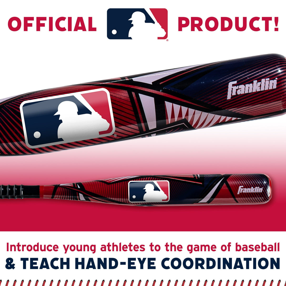 Franklin Sports Kids MLB Slammin' Baseball Bat & Ball Set - Youth Plastic Baseball Bat + Ball - Fun Backyard Toy for Boys + Girls - 30" Pro Style - For Kids Ages 3+ - Red