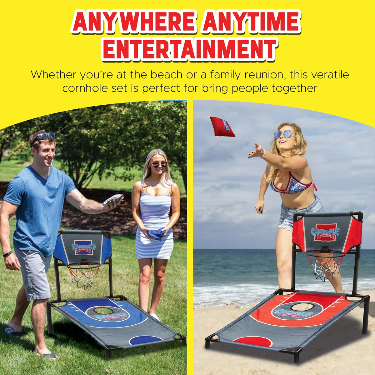 ABetter Design: Cornhole Shootout - 2-In-1 Games, Basketball Meets Cornhole, Yard Sports Play, Carry Bag, Bean Bags, Indoor/Outdoor, Family Ages 6+