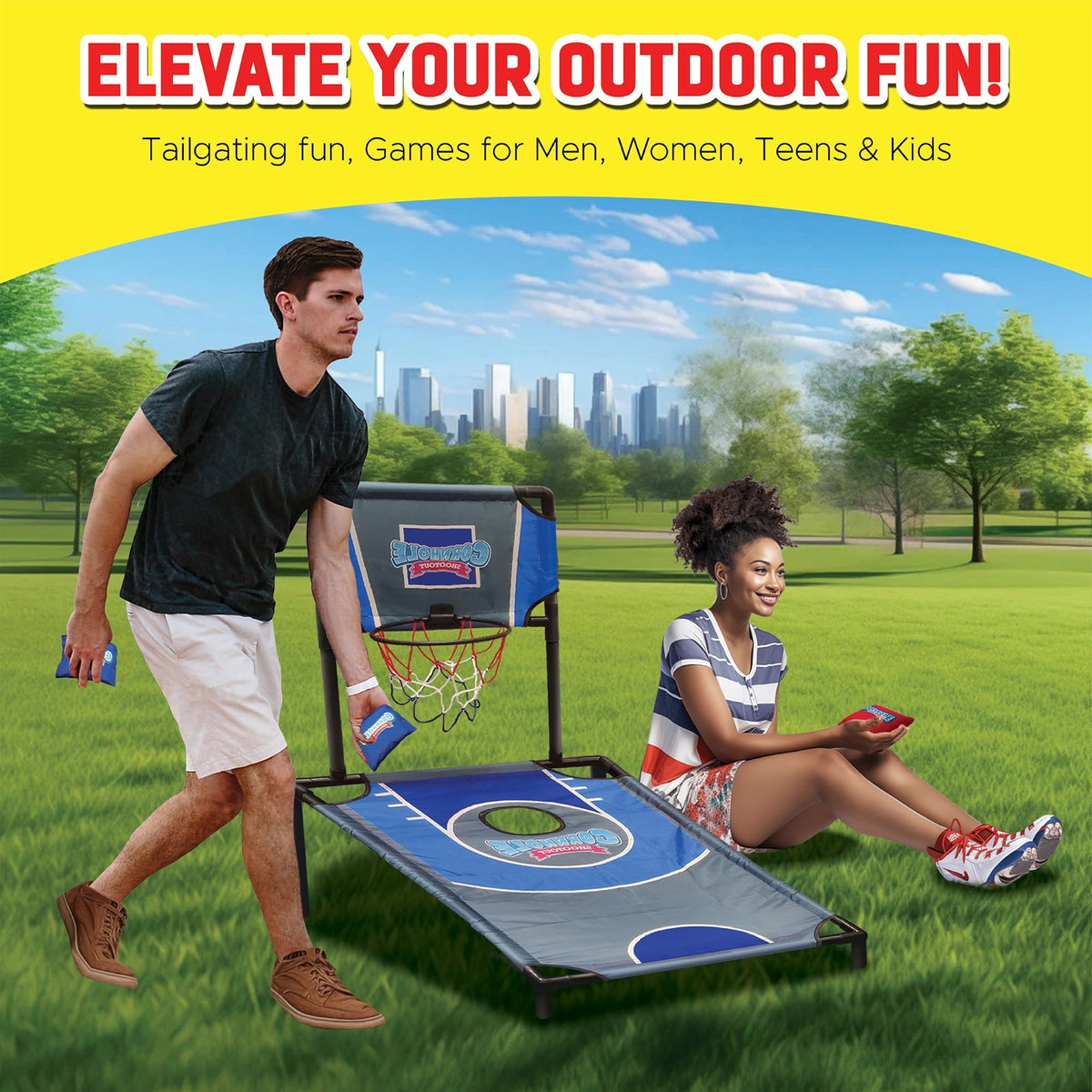 ABetter Design: Cornhole Shootout - 2-In-1 Games, Basketball Meets Cornhole, Yard Sports Play, Carry Bag, Bean Bags, Indoor/Outdoor, Family Ages 6+