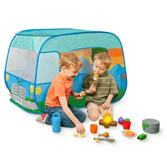 Battat Happy Camper Pop-Up Fabric Tent with 20+ Camping Accessories, Toddler and Preschool Toys